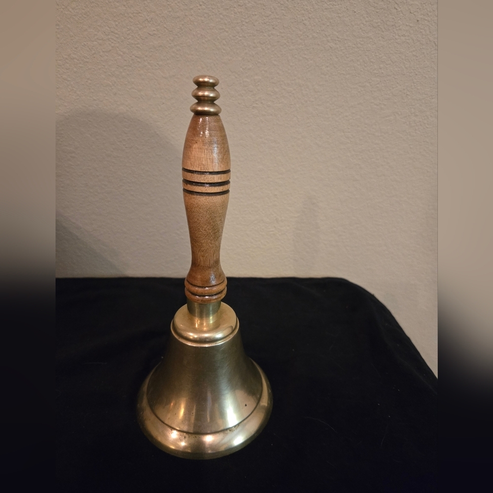 Wood Handle Brass Hand Bell 9.5" X 4"